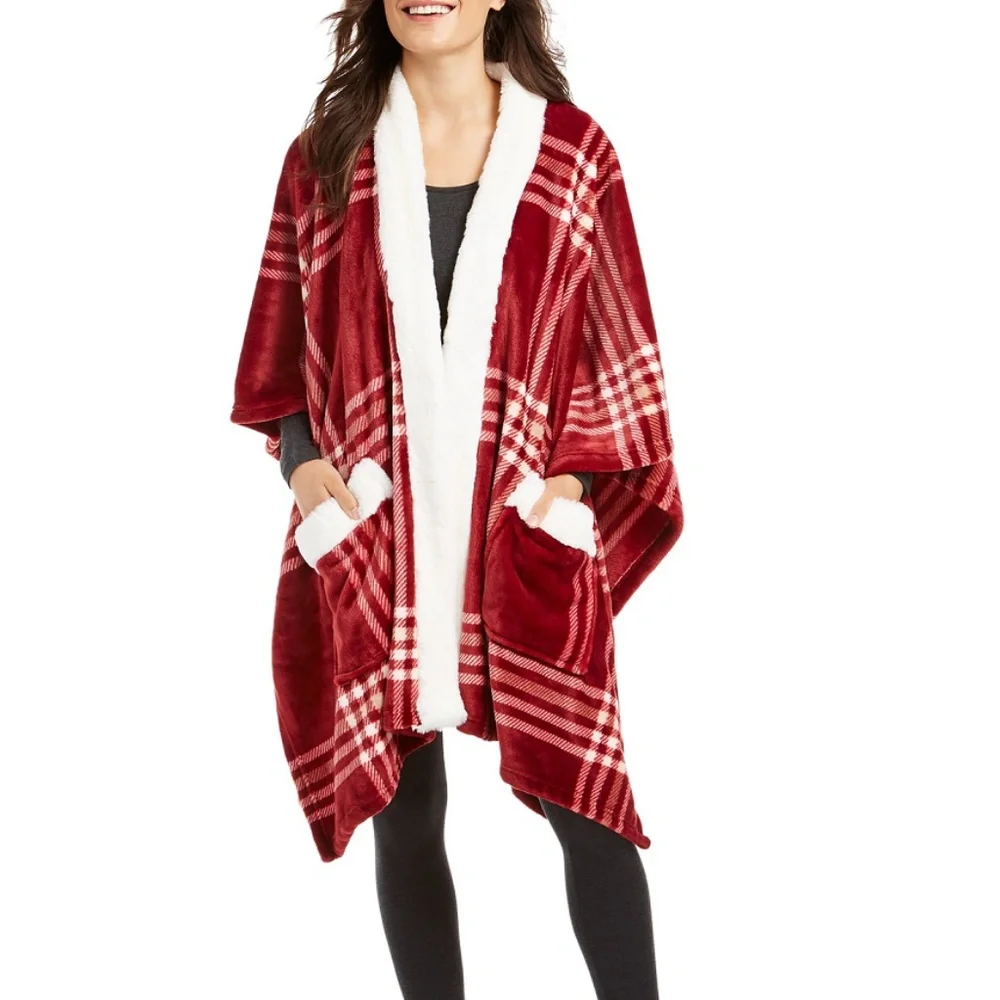CHARTER CLUB Red Cozy Plush Wrap Throw 50